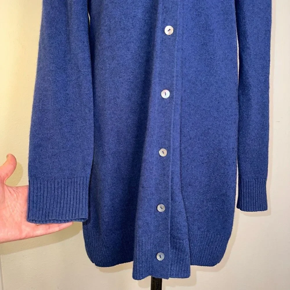 Precious Fibers Womens‎ S 100% Cashmere Navy Blue Longline Button Down Cardigan